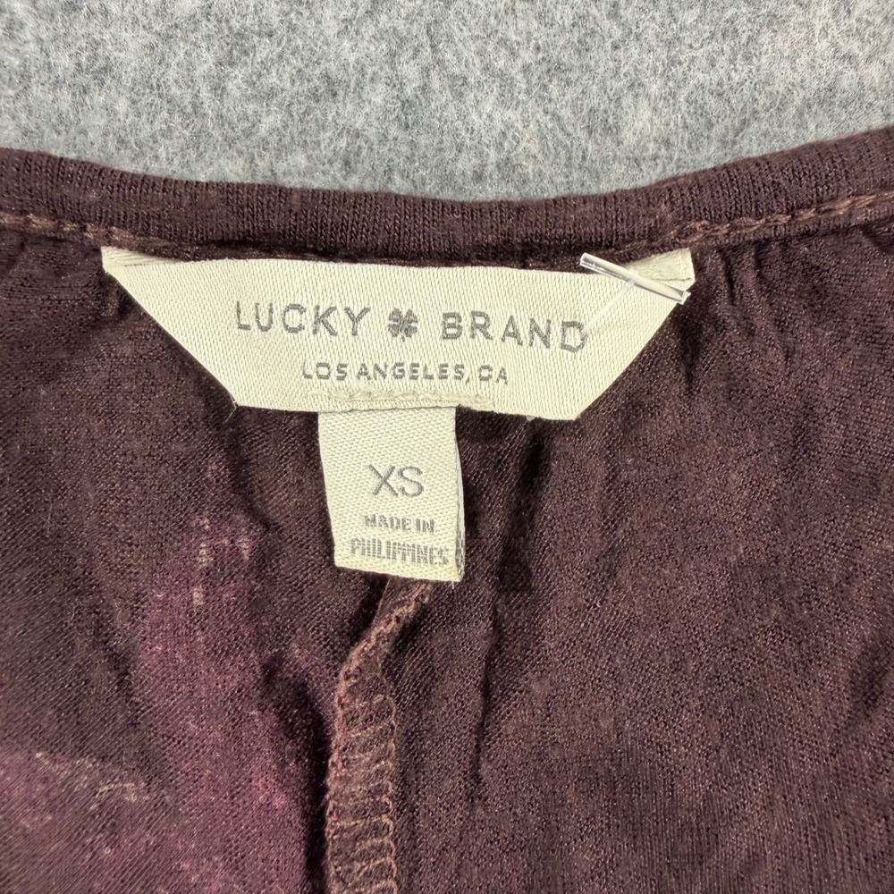Lucky Brand Womens XS Burgundy Floral Pleated Keyhole Sleeveless Tank Top Slub - Picture 2 of 5